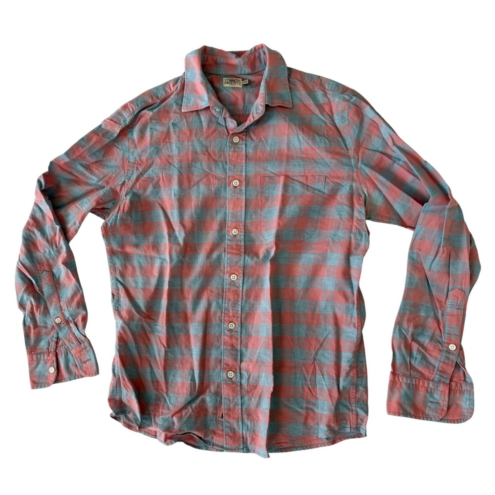 Faherty Brand Mens Gingham Plaid Button Up Shirt Small Pink Blue Casual Outdoor